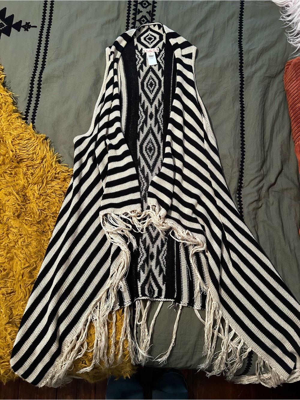 It's Our Time Black & Cream Aztec Knit Sleeveless Cardigan
